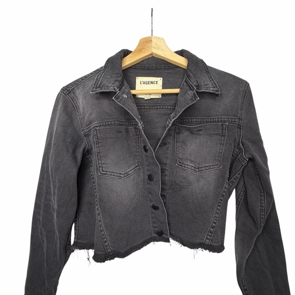 L'AGENCE Charcoal Denim Embellished Jacket medium - Picture 3 of 8